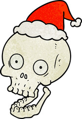 textured cartoon of a skull wearing santa hat