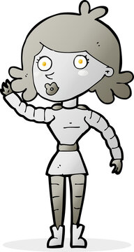 cartoon robot woman waving
