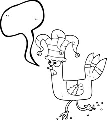 speech bubble cartoon chicken running in funny hat
