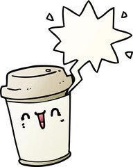 cartoon take out coffee and speech bubble in smooth gradient style