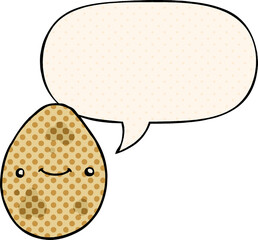 cartoon egg and speech bubble in comic book style