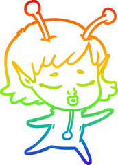 rainbow gradient line drawing cartoon alien girl