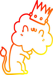 warm gradient line drawing cartoon lion with crown