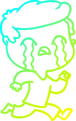 cold gradient line drawing cartoon man crying