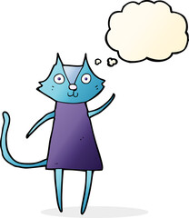 cute cartoon black cat waving with thought bubble