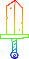 rainbow gradient line drawing cartoon golden dagger