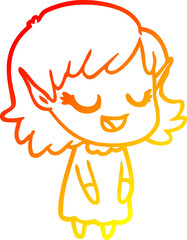 warm gradient line drawing happy cartoon elf girl
