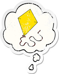 cartoon flying kite and thought bubble as a distressed worn sticker