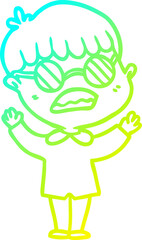 cold gradient line drawing cartoon boy wearing spectacles