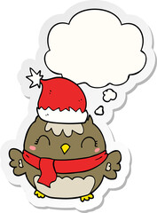 cute christmas owl and thought bubble as a printed sticker