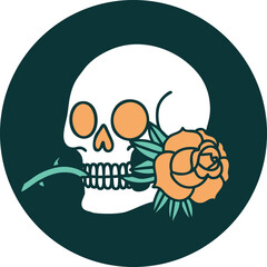 tattoo style icon of a skull and rose