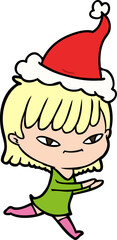 line drawing of a woman wearing santa hat