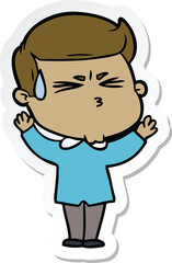 sticker of a cartoon man sweating