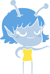 smiling alien girl flat color style cartoon