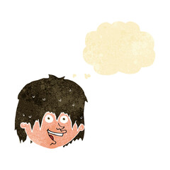 cartoon happy man with thought bubble