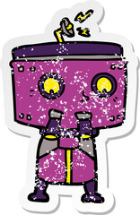 distressed sticker of a cartoon robot