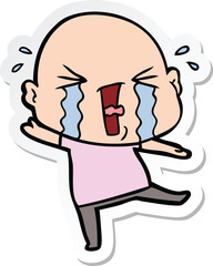sticker of a cartoon crying bald man