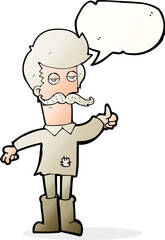 cartoon old man in poor clothes with speech bubble