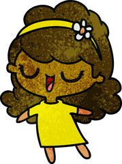 textured cartoon of cute kawaii girl