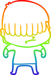 rainbow gradient line drawing cartoon boy with untidy hair