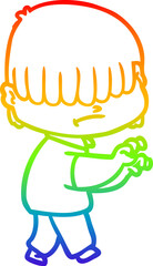 rainbow gradient line drawing cartoon boy with untidy hair