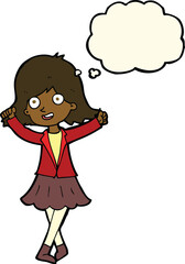 cartoon happy girl with thought bubble