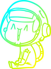 cold gradient line drawing happy cartoon astronaut sitting