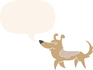 cartoon dog and speech bubble in retro style