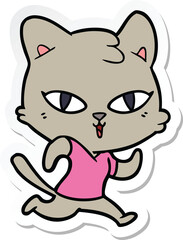 sticker of a cartoon cat out for a run