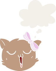Obraz premium cartoon cat face and thought bubble in retro style