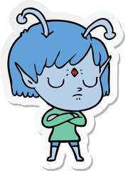 sticker of a cartoon alien girl