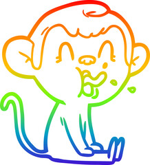 rainbow gradient line drawing crazy cartoon monkey sitting