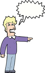 cartoon man accusing with speech bubble