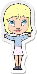 sticker of a cartoon woman with open arms