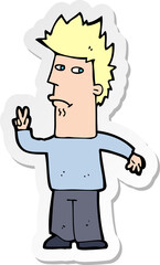 sticker of a cartoon man giving peace sign