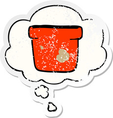 cartoon plant pot and thought bubble as a distressed worn sticker