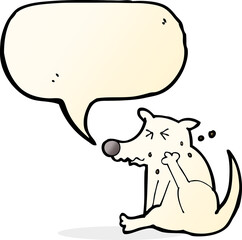 cartoon dog scratching with speech bubble