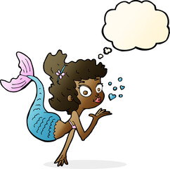cartoon pretty mermaid with thought bubble