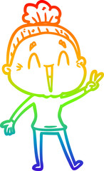 rainbow gradient line drawing cartoon happy old lady