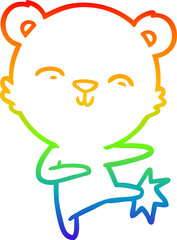 rainbow gradient line drawing happy cartoon polar bear kicking