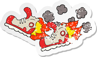 retro distressed sticker of a cartoon super fast sneakers