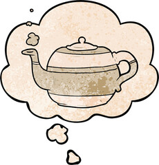 cartoon teapot and thought bubble in grunge texture pattern style
