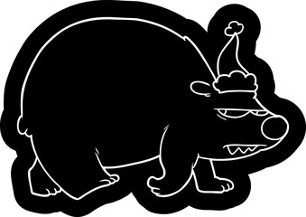 cartoon icon of a angry polar bear wearing santa hat