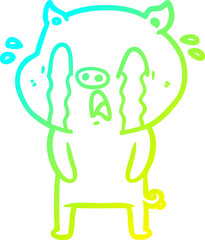 cold gradient line drawing crying pig cartoon