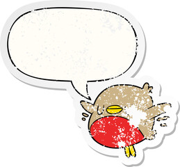 cute cartoon christmas robin and speech bubble distressed sticker