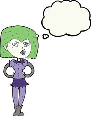 cartoon vampire girl with thought bubble