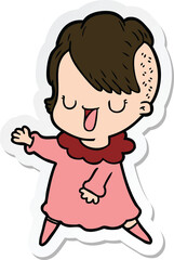 sticker of a cute cartoon girl with hipster haircut