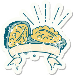 grunge sticker of tattoo style walnuts with shell