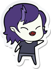 sticker of a cartoon laughing vampire girl