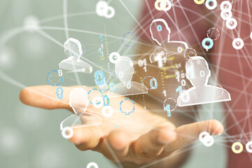 Neural network concept. Connected cells with links. - 3D digital